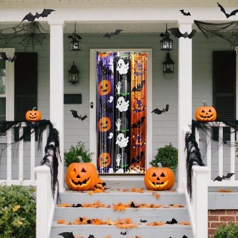 Halloween Party Decorations,Foil Fringe Curtain Set, 2 Pack, 3.3x6.6ft, Halloween Photo Backdrop Streamers Party Supplies, with Ghost Pumpkin Pattern in Saudi Arabia