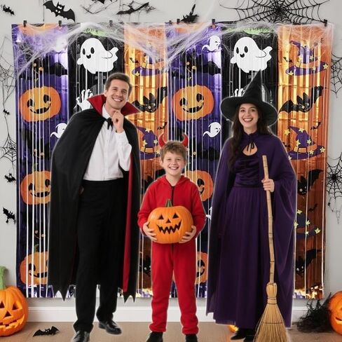 Halloween Party Decorations,Foil Fringe Curtain Set, 2 Pack, 3.3x6.6ft, Halloween Photo Backdrop Streamers Party Supplies, with Ghost Pumpkin Pattern in Saudi Arabia