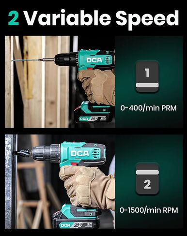 DCA Cordless Drill Set, 336 in-lbs Torque, 3/8" Keyless Chuck, Electric Power Drill with 2.0Ah Battery and Charger,18+1 Position,25-Piece 20V Drill Driver Kit, ADJZ2035 (Renewed) in Saudi Arabia
