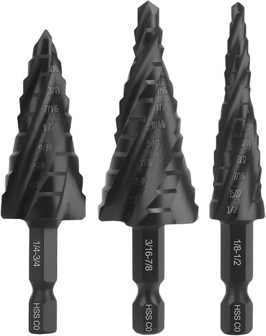 M2 HSS Step Drill Bit Double Fluted Drill Bits for Metal, Carbon Steel, Stainless Steel, Wood, Plastic,3 PCS in Saudi Arabia
