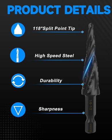 M2 HSS Step Drill Bit Double Fluted Drill Bits for Metal, Carbon Steel, Stainless Steel, Wood, Plastic,3 PCS in Saudi Arabia