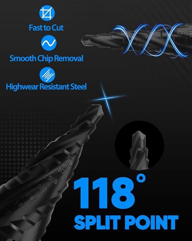 M2 HSS Step Drill Bit Double Fluted Drill Bits for Metal, Carbon Steel, Stainless Steel, Wood, Plastic,3 PCS in Saudi Arabia