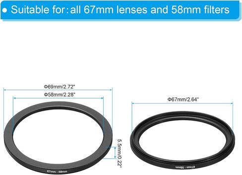 67mm-58mm Metal Step Down Ring, Camera Lens Filter Adapter Ring Aluminum Filter Adapter Ring for Camera Lenses Hood, Black in Saudi Arabia