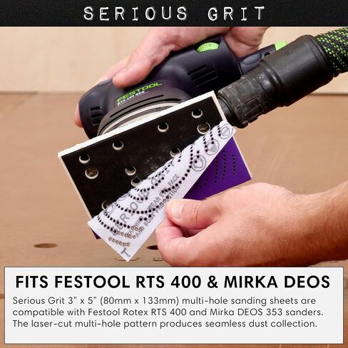 3x5 (80x133mm) P220 Grit Ceramic Sanding Sheets - 50 Pack | Fits Festool RTS 400 & Mirka DEOS 353 - Heavy-Duty Hook & Loop Wet/Dry Film Sandpaper for Wood, Auto Body, Paint, Metal in Saudi Arabia