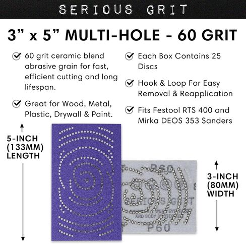 3x5 (80x133mm) P220 Grit Ceramic Sanding Sheets - 50 Pack | Fits Festool RTS 400 & Mirka DEOS 353 - Heavy-Duty Hook & Loop Wet/Dry Film Sandpaper for Wood, Auto Body, Paint, Metal in Saudi Arabia