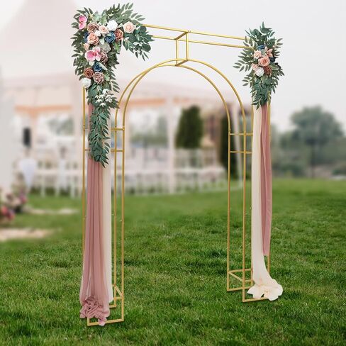 Gold Wedding Arch Backdrop Stand, 7.87ft Tall Geometric Arch Flowers Stand, Square Metal Balloon Arch, Wedding Backdrop Stands for Commercial Events, Photo Booth Backgrounds in Saudi Arabia