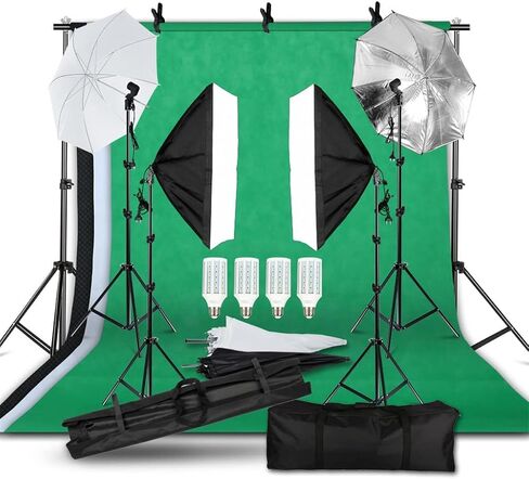 Photography Lighting Kit 2X Photo Background Soft Umbrella Softbox Light Stand Portable Bag for Photo Studio Shoot in Saudi Arabia