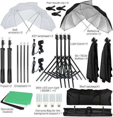 Photography Lighting Kit 2X Photo Background Soft Umbrella Softbox Light Stand Portable Bag for Photo Studio Shoot in Saudi Arabia