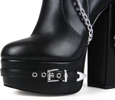 Feinlina Thigh High Boots for Women Block Heel with Trendy Buckles for Clubs Over The Knee Fashion Boots in Saudi Arabia