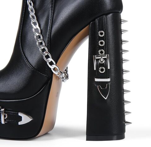 Feinlina Thigh High Boots for Women Block Heel with Trendy Buckles for Clubs Over The Knee Fashion Boots in Saudi Arabia