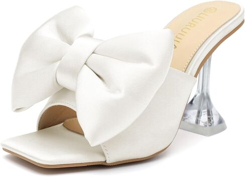 LIURUIJIA Women's Square Open Toe Bow Heels Casual Dressy Heeled Sandals Slip On Party Wedding Bridal Shoes in Saudi Arabia