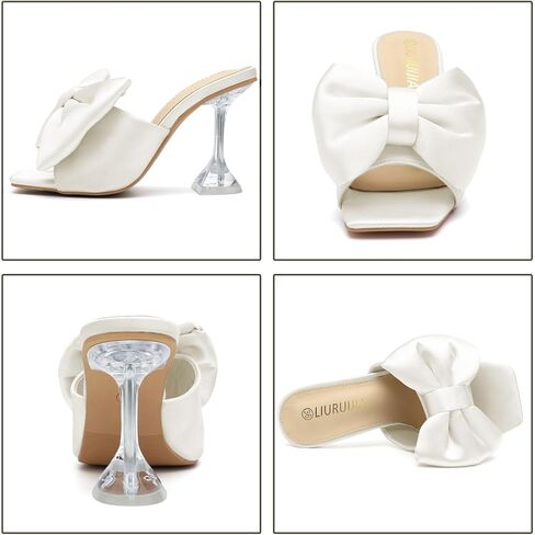 LIURUIJIA Women's Square Open Toe Bow Heels Casual Dressy Heeled Sandals Slip On Party Wedding Bridal Shoes in Saudi Arabia
