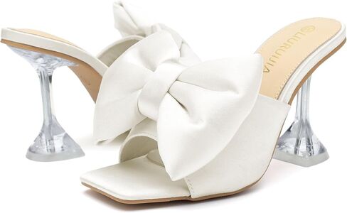 LIURUIJIA Women's Square Open Toe Bow Heels Casual Dressy Heeled Sandals Slip On Party Wedding Bridal Shoes in Saudi Arabia