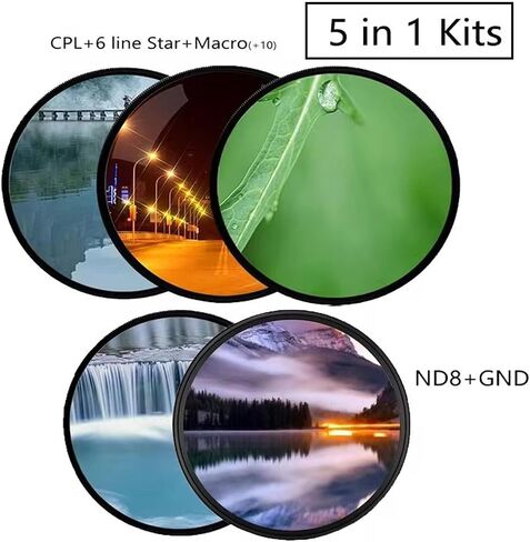 5PCS Camera Lens Filter Kit, CPL Filter, ND8 Filter, GND Filter, Macro Filter and 6 Point Star Filter, Optical Glass Complete Lens Filter Accessory Kit, Anti Scratch Fingerprint in Saudi Arabia