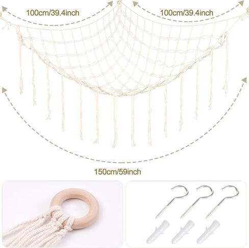 White Large Stuffed Animal Storage Hammock, Plushie Toy Net Corner Hanging Organizer Toys Mesh Room Decor Space Saving Furniture for Small Spaces in Saudi Arabia
