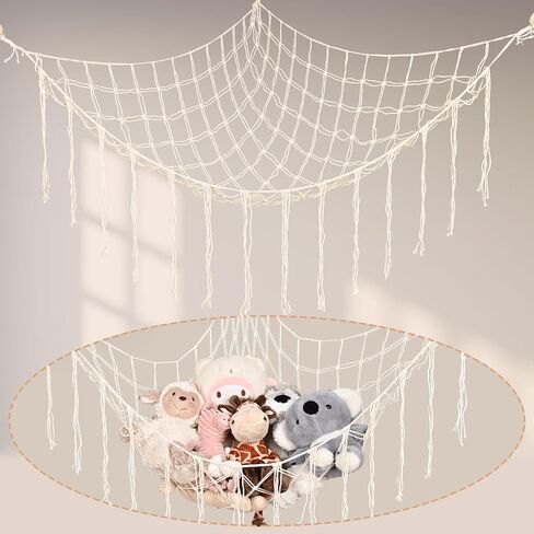 White Large Stuffed Animal Storage Hammock, Plushie Toy Net Corner Hanging Organizer Toys Mesh Room Decor Space Saving Furniture for Small Spaces in Saudi Arabia