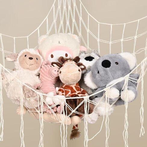 White Large Stuffed Animal Storage Hammock, Plushie Toy Net Corner Hanging Organizer Toys Mesh Room Decor Space Saving Furniture for Small Spaces in Saudi Arabia