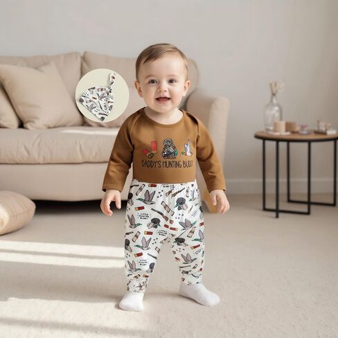 Newborn Baby Boy Hunting Clothes Mallard Duck Deer Print Romper and Pants Set Hat 3Pcs Fall Coming Home Outfit in Saudi Arabia