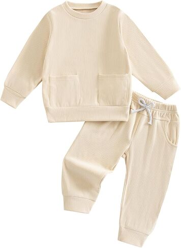 fhutpw Baby Toddler Boy Fall Winter Sweatsuit 12 18 Months 2T 3T 4T Clothes Sweatshirt Sweat Pant Sets Rib Outfits in Saudi Arabia