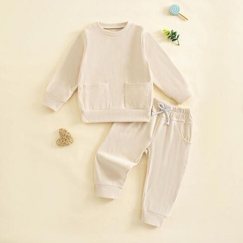 fhutpw Baby Toddler Boy Fall Winter Sweatsuit 12 18 Months 2T 3T 4T Clothes Sweatshirt Sweat Pant Sets Rib Outfits in Saudi Arabia