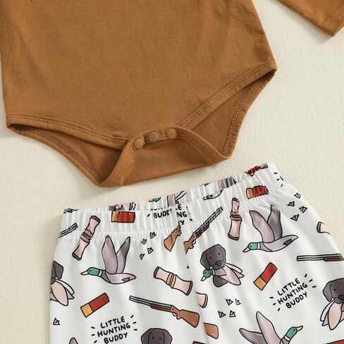 Newborn Baby Boy Hunting Clothes Mallard Duck Deer Print Romper and Pants Set Hat 3Pcs Fall Coming Home Outfit in Saudi Arabia