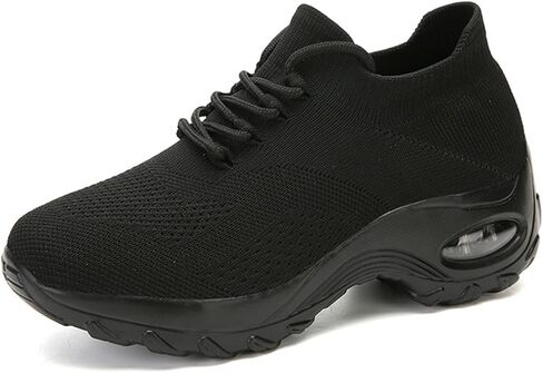 Womens Orthopedic Elastic Sock Air-Cushion Sneakers Comfortable Slip On Lace-Up Walking Shoes with Arch Support for Outdoor Walking Running Casual Daily in Saudi Arabia