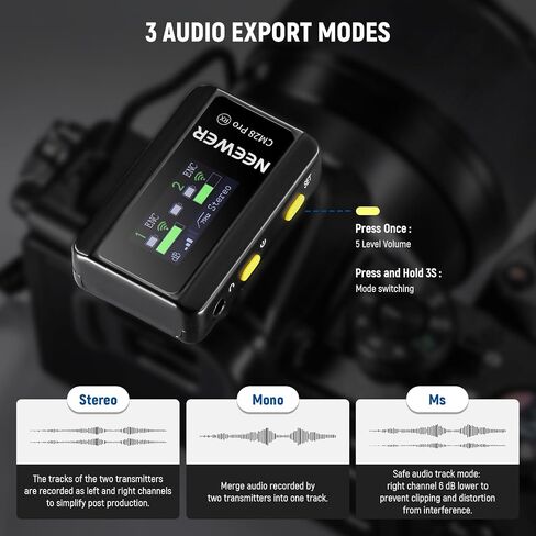 NEEWER CM28 PRO نظام ميكروفون لاسلكي Lavalier Lapel مع علبة شحن + MM01 محول ميكروفون ثنائي القناة لخلاط الصوت، إلغاء الضوضاء 9 ساعات ميكروفون متوافق مع iPhone iPad Android Camera PC in Saudi Arabia