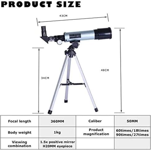 Telescopes for Adults Astronomy, High Power l Monocular Telescope Astronomic Refraction 360X50 Eyepiece Powered Clarity Long Range Binoculars Sky Outdoor in Saudi Arabia