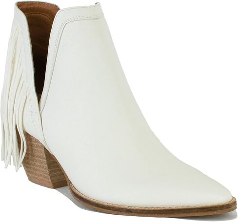 Women's V Cut Ankle Boots Fringe Boots Pointed Toe Boots Cut Out Slip On Short Boots Stacked Heel Booties Cowgirl Boots in Saudi Arabia