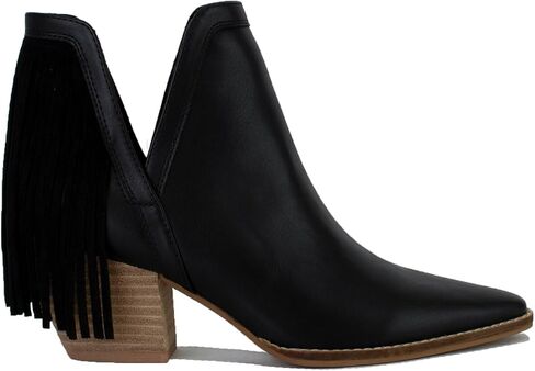 Women's V Cut Ankle Boots Fringe Boots Pointed Toe Boots Cut Out Slip On Short Boots Stacked Heel Booties Cowgirl Boots in Saudi Arabia