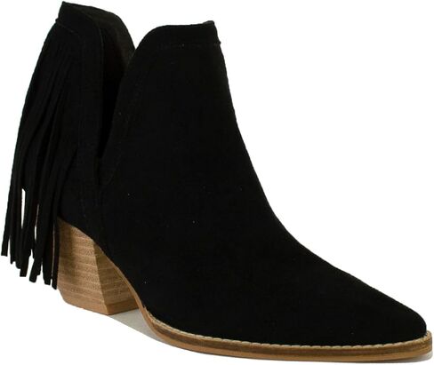 Women's V Cut Ankle Boots Fringe Boots Pointed Toe Boots Cut Out Slip On Short Boots Stacked Heel Booties Cowgirl Boots in Saudi Arabia