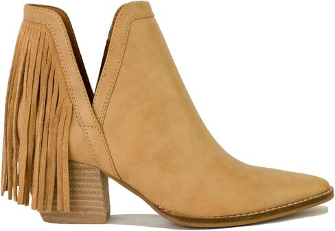 Women's V Cut Ankle Boots Fringe Boots Pointed Toe Boots Cut Out Slip On Short Boots Stacked Heel Booties Cowgirl Boots in Saudi Arabia