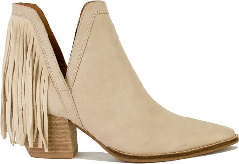 Women's V Cut Ankle Boots Fringe Boots Pointed Toe Boots Cut Out Slip On Short Boots Stacked Heel Booties Cowgirl Boots in Saudi Arabia