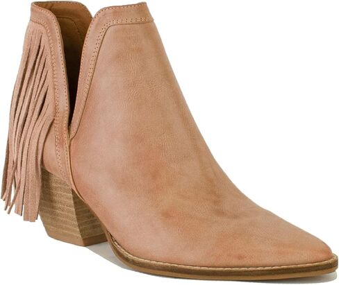 Women's V Cut Ankle Boots Fringe Boots Pointed Toe Boots Cut Out Slip On Short Boots Stacked Heel Booties Cowgirl Boots in Saudi Arabia