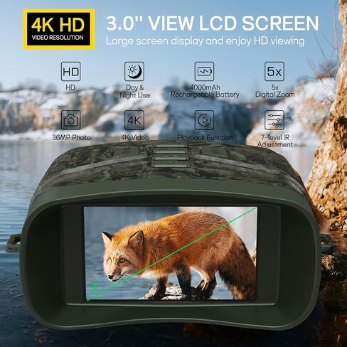 نظارات الرؤية الليلية للبالغين، مناظير للرؤية الليلية بالأشعة تحت الحمراء 4K مع بطارية قابلة لإعادة الشحن وكشف الحركة المضاد للاهتزاز للتخييم in Kuwait
