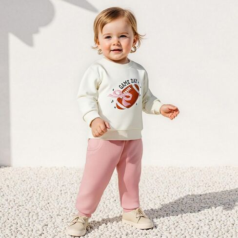 Toddler Baby Girls Football Outfit Funny Rugby Bow Print Sweatshirt Top Pants Set 2Pcs Fall Sport Pullover Clothes in Saudi Arabia