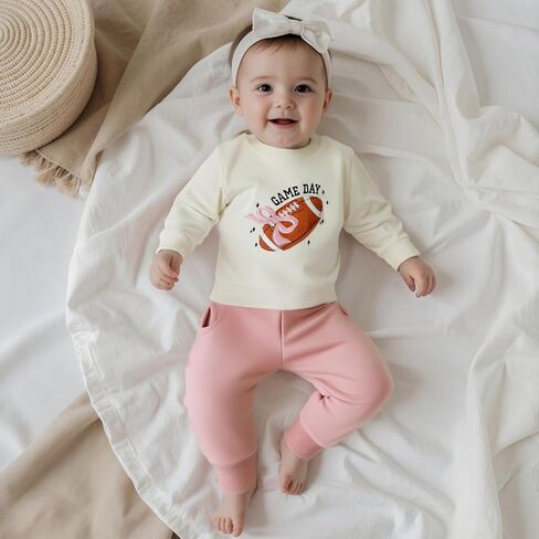 Toddler Baby Girls Football Outfit Funny Rugby Bow Print Sweatshirt Top Pants Set 2Pcs Fall Sport Pullover Clothes in Saudi Arabia