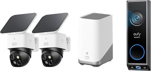 eufy Security SoloCam S340 طقم كاميرتين (HomeBase S380) مع جرس باب بالفيديو E340 (يعمل بالبطارية)، كاميرا أمان تعمل بالطاقة الشمسية، لا توجد نقاط عمياء، لا رسوم شهرية in Kuwait