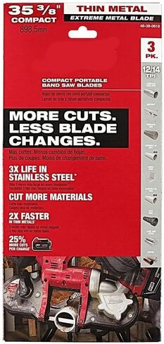 مناسبة لشفرات المنشار الحزامي المعدنية الرفيعة للغاية من ميلووكي 35-38 بوصة 12/14 - 3 قطع، الموديل #48-39-0619 in Kuwait