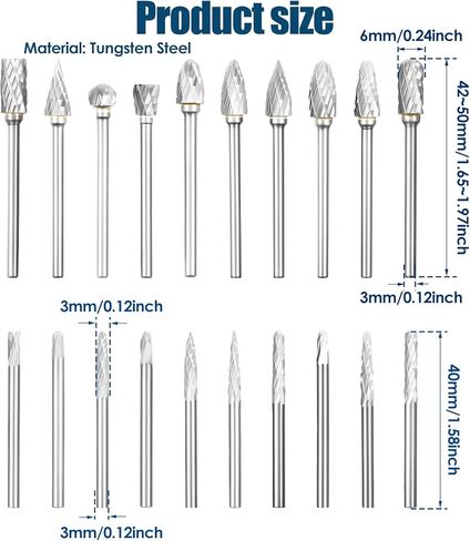 40 قطعة من مجموعة شفرات كربيد التنجستين المصنوعة من الفولاذ لقم مطحنة 1/8 بوصة مجموعة شفرات دوارة فعالة للساق مجموعة أدوات نحت الخشب العالمية لنحت الخشب والمعادن وتلميع النقش in Kuwait