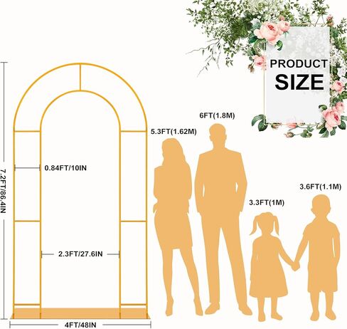 7.2FT معدن مزدوج قوس خلفية حامل U على شكل قوس خلفية حامل قاعدة صلبة الزفاف قوس خلفية الإطار للاحتفال، استحمام الطفل، اقتراح، ديكور حفلة عيد ميلاد in Kuwait