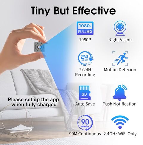 كاميرا مخفية صغيرة، كاميرا تجسس واي فاي، كاميرا مدمجة بدقة 2K HD بوقت استعداد طويل مع كاميرا مربية، كاميرا أمان مخفية لاسلكية داخلية مع تحكم متنقل لمراقبة المنزل in Kuwait