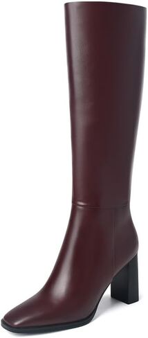 Knee High Boots Women Square Toe Chunky Heel Tall Boots Comfortable Side Zipper Dress Heeled Boots in Saudi Arabia
