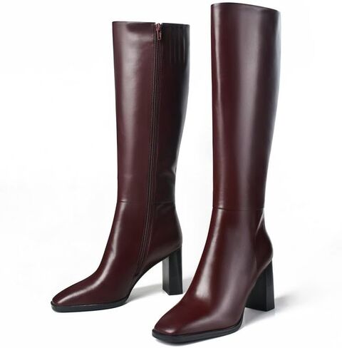 Knee High Boots Women Square Toe Chunky Heel Tall Boots Comfortable Side Zipper Dress Heeled Boots in Saudi Arabia