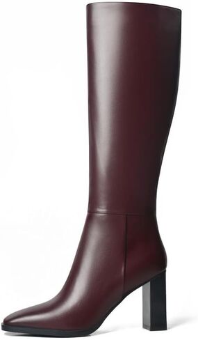 Knee High Boots Women Square Toe Chunky Heel Tall Boots Comfortable Side Zipper Dress Heeled Boots in Saudi Arabia