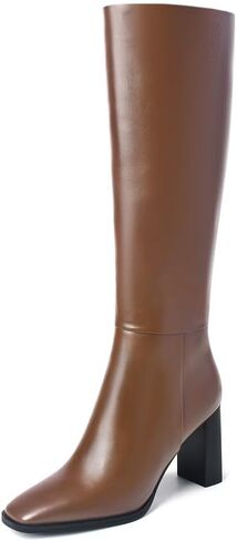 Knee High Boots Women Square Toe Chunky Heel Tall Boots Comfortable Side Zipper Dress Heeled Boots in Saudi Arabia