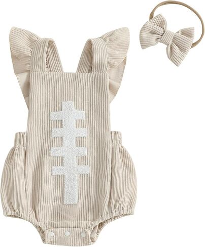 Seyurigaoka Newborn Baby Girl Football Outfit Ruffle Fly Sleeve Romper Infant Corduroy Bodysuit Game Day Clothes in Saudi Arabia