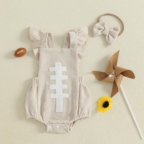 Seyurigaoka Newborn Baby Girl Football Outfit Ruffle Fly Sleeve Romper Infant Corduroy Bodysuit Game Day Clothes in Saudi Arabia