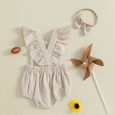 Seyurigaoka Newborn Baby Girl Football Outfit Ruffle Fly Sleeve Romper Infant Corduroy Bodysuit Game Day Clothes in Saudi Arabia