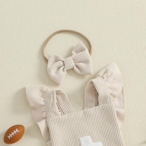 Seyurigaoka Newborn Baby Girl Football Outfit Ruffle Fly Sleeve Romper Infant Corduroy Bodysuit Game Day Clothes in Saudi Arabia